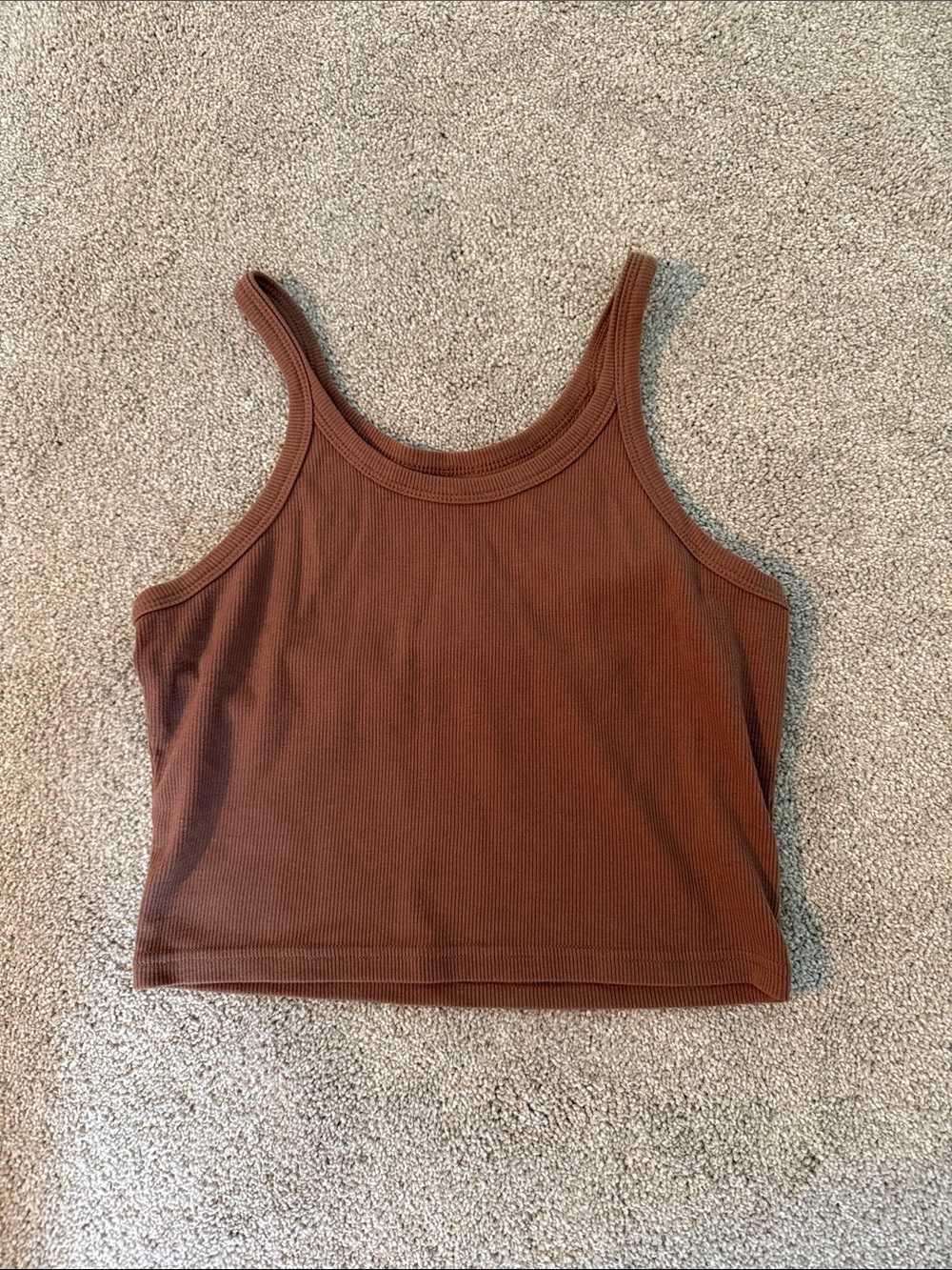 Ribbed Scoop Neck Crop Tank - Brown